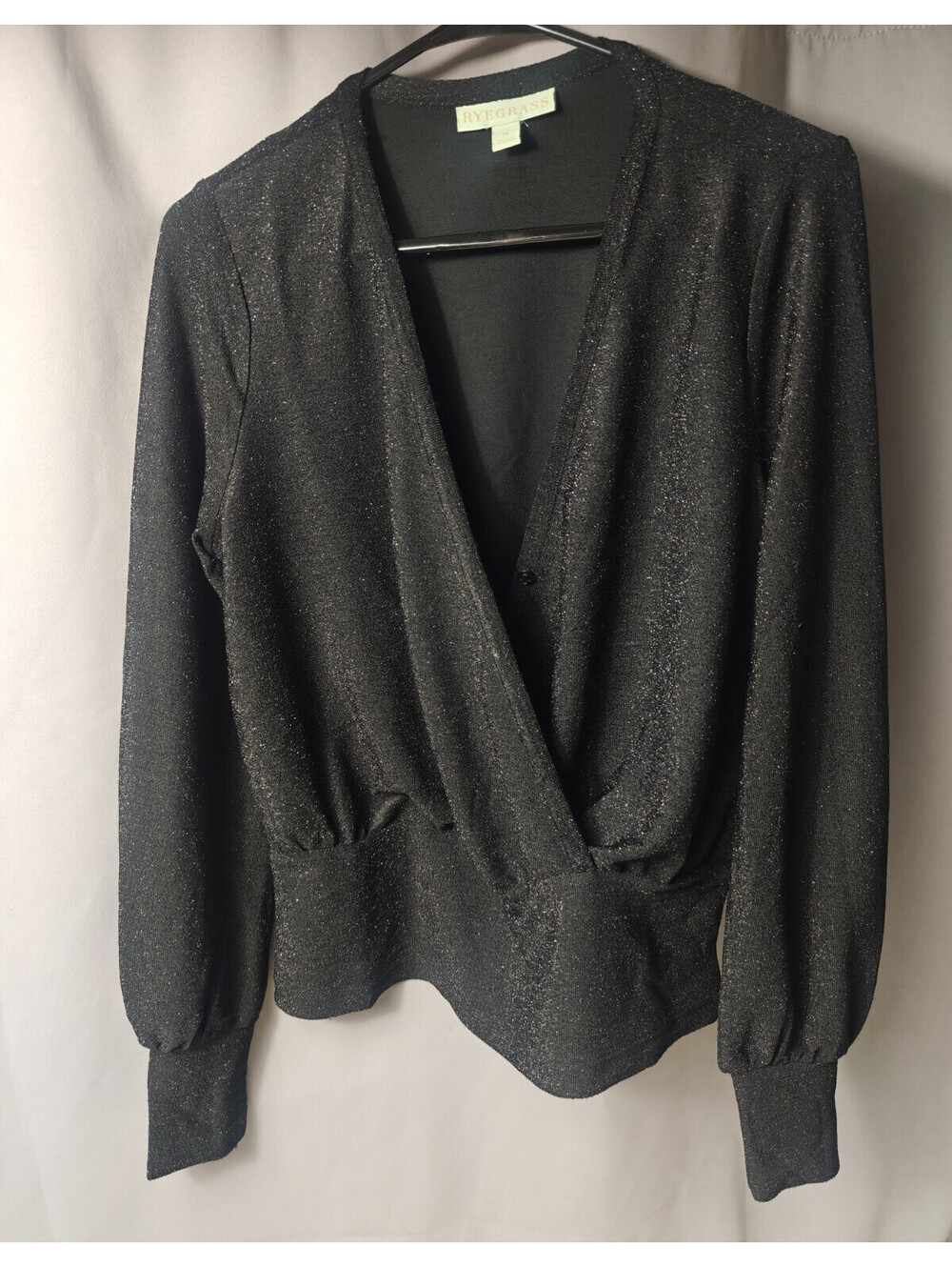 Ryegrass Black Sparkle Crisscross V-Neck Knit Pullover Sweater Women Long Sleeve